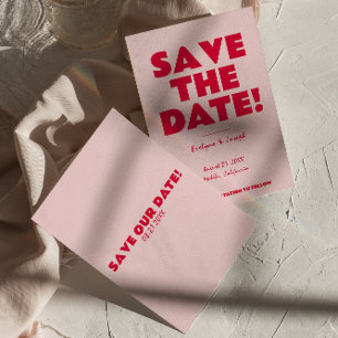 Save The Date Rétro rose brillant Funky Gras moderne Mariage uni