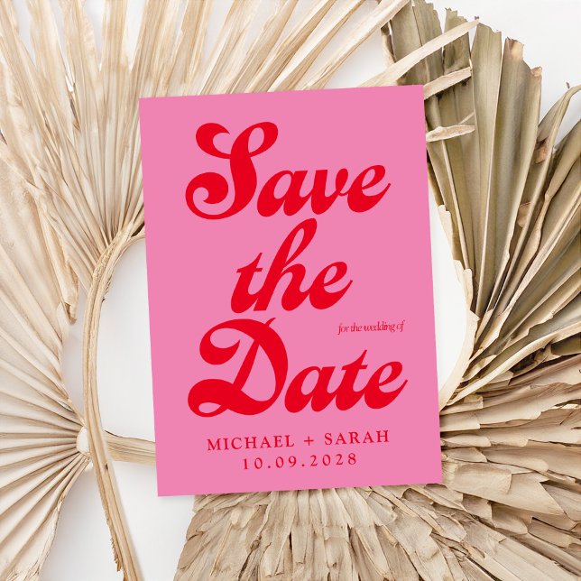 Save The Date Rétro rouge rose minimal Enregistrer la date (Créateur téléchargé)