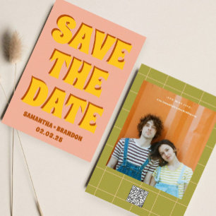 Save The Date Retro Super Bold & Bright Boho Mariage Qr Code