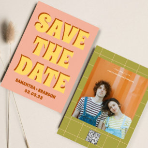 Save The Date Retro Super Bold & Bright Boho Mariage Qr Code