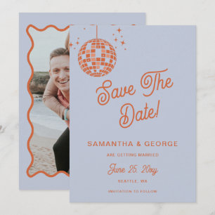 Save The Date Retro Super les années 70 bleu ivoire Orange Disco