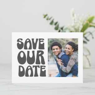 Save The Date Retro Super les années 70 noir blanc Photo Mariage