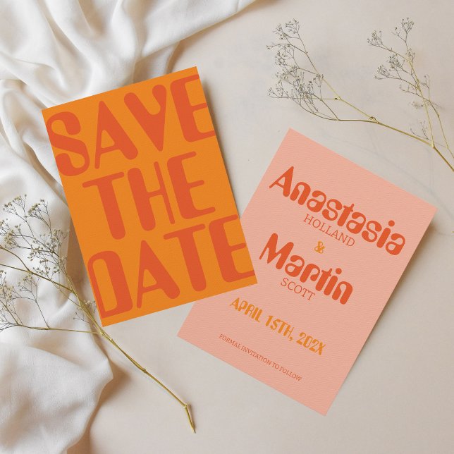 Save The Date Rétro Super les années 70 Orange Bold Mariage (Retro Save the Date)