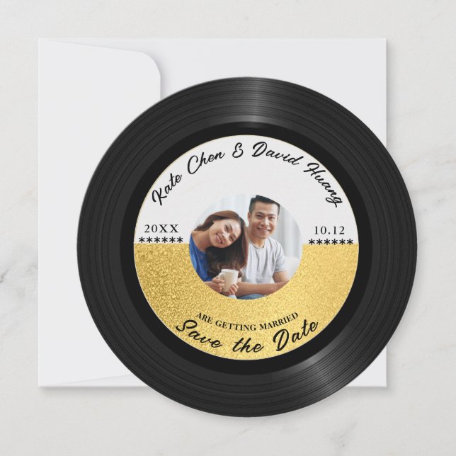 Save The Date Retro Vinyl Enregistrer la photo Enregistrer la da (Devant)
