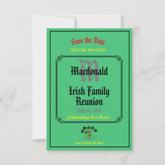 Save The Date Réunion familiale irlandaise N'importe quel nom Da (Devant)
