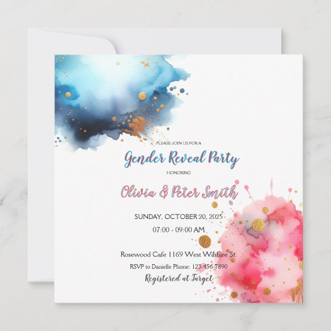 Save The Date Révélation du genre rose et bleu Watercoloar (Devant)