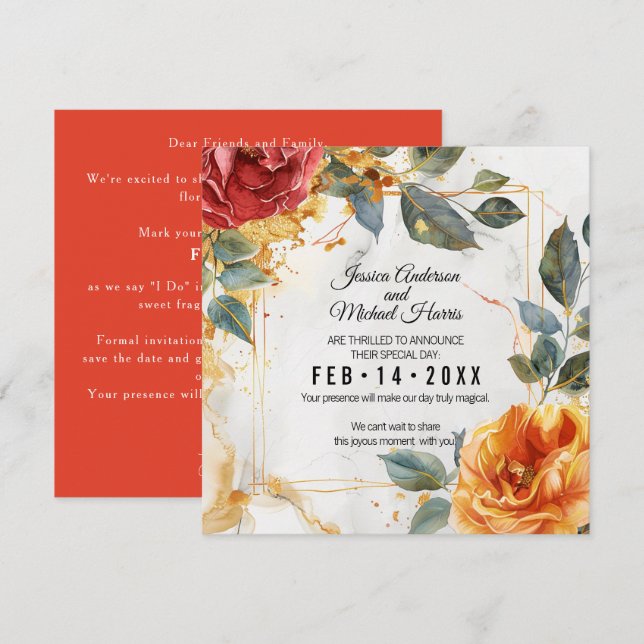 Save The Date Rêves de marbre de luxe : Orange Rose Elegance (Devant / Derrière)