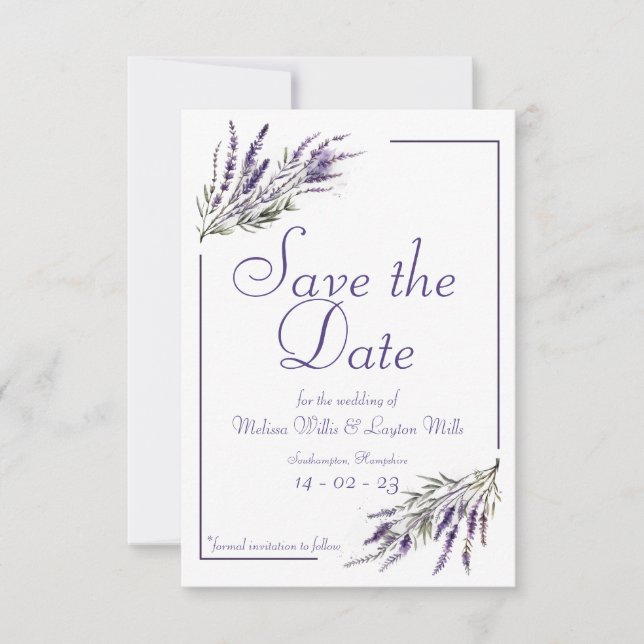 Save The Date Rêves Lavender : Aquarelle Enregistrer La Date Inv (Devant)