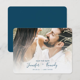 Save The Date Revêtement blanc minimaliste Marine Bleu Texte et 