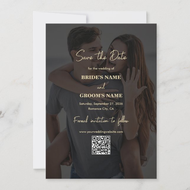 Save The Date Revêtement photo Black Gold moderne QR Code Mariag (Devant)