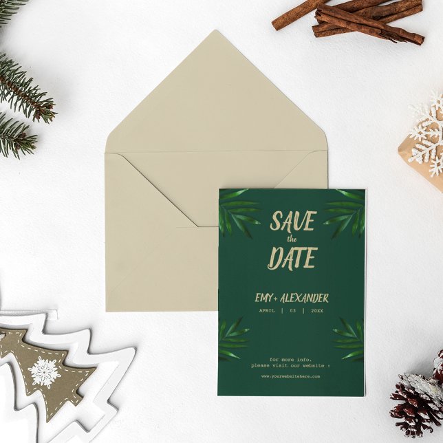 Save The Date Riche Vert Golden Thème Enregistrer La Date (Nature theme Save the date wedding card )
