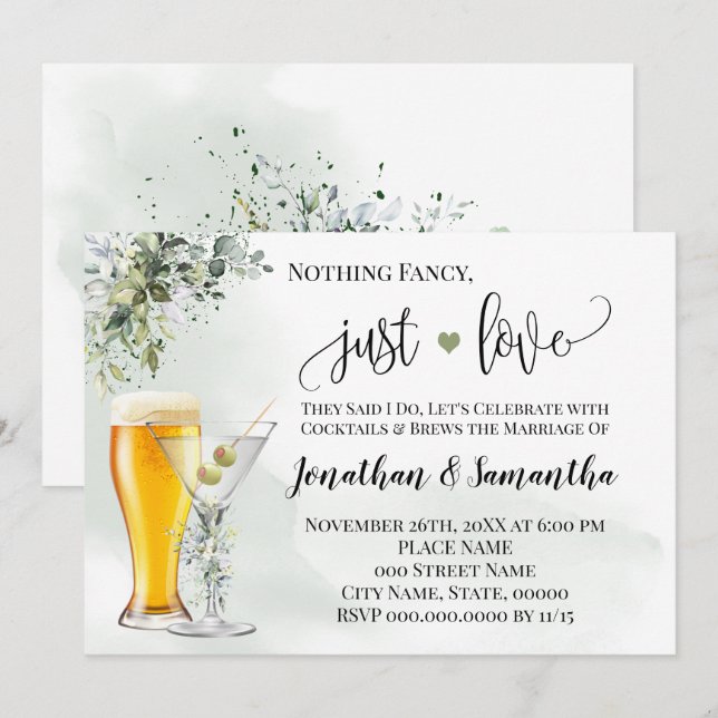 Save The Date Rien de fantaisie Juste Amour Verdure Elopement In (Devant / Derrière)
