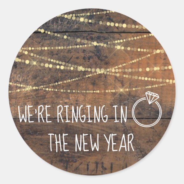 Save the Date Ringing in the New Year Engagement Classic Round Sticker (Front)