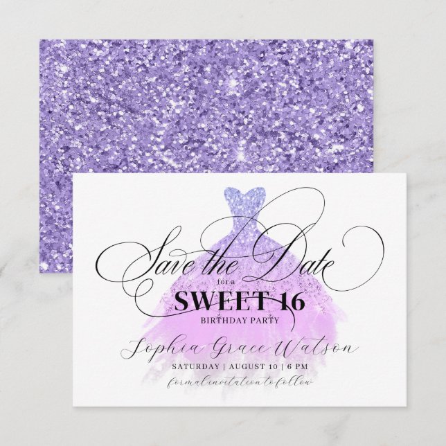 Save The Date Robe de Parties scintillant violet chic doux 16 An (Devant / Derrière)