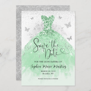 Save The Date Robe verte Mis Quince Quinceañera