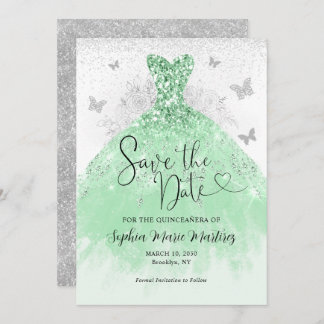 Save The Date Robe verte Mis Quince Quinceañera