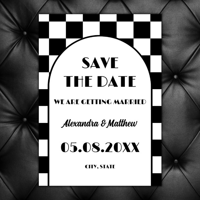 Save The Date Rocher et Rouleau noir blanc Retro les années 50 (retro rock and roll save the date black and white grid rock black wedding vintage)