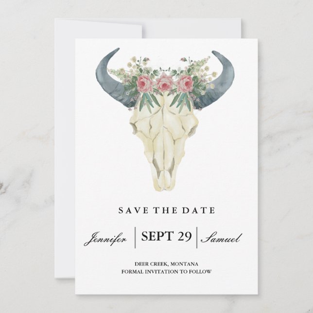 Save The Date Rodéo rustique aquarelle | Enregistrer les Roses d (Devant)