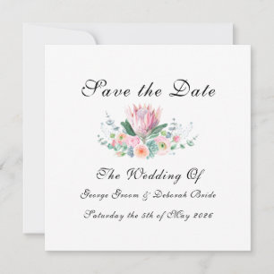 Save The Date Roi blanc Protea Aquarelle Floral Classique