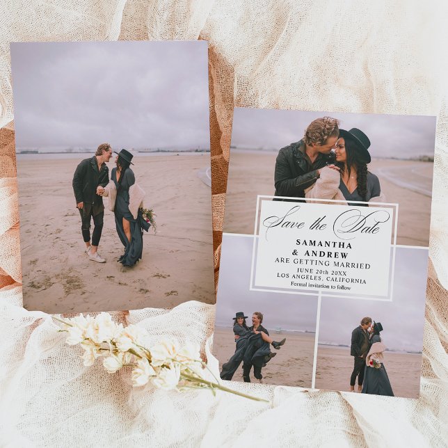 Save The Date Romantic 4 photos collage enregistrer la date mari (Romantic 4 photos collage save the date wedding)