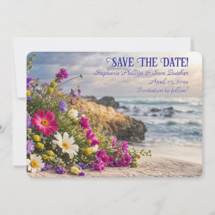 Save the Date Romantic Beautiful Flowers on Beach  Invitation