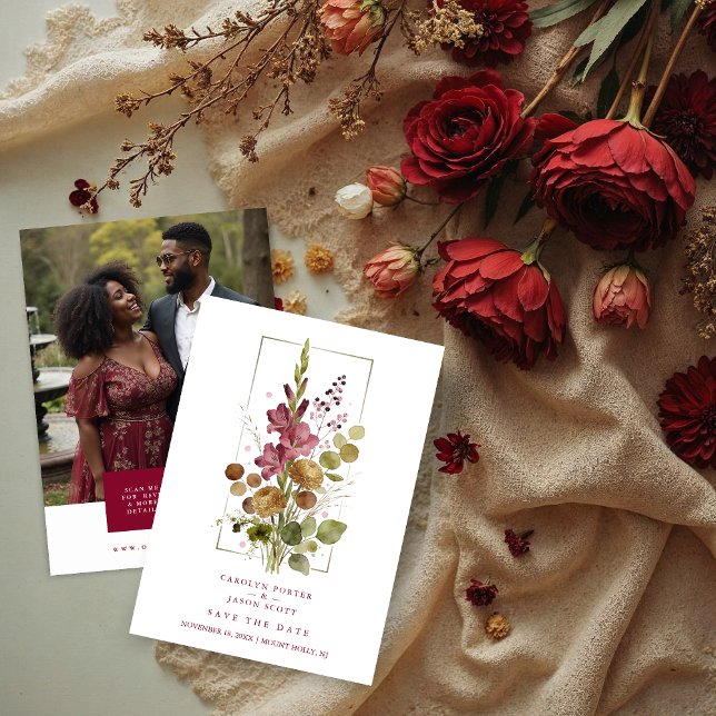 Save The Date Romantic Chic Rustic Botanical Wildflowers Wedding (Romantic Rustic Botanical Wildflowers Bunch Wedding Save the Date Card Design.)