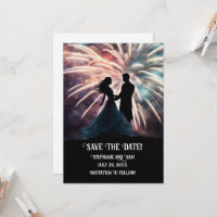 Save the Date Romantic Couple Dancing Fireworks