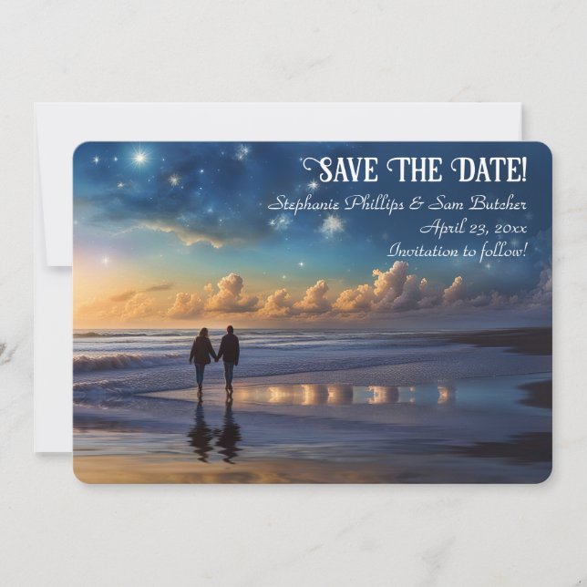 Save the Date Romantic Couple on Beach Invitation (Front)