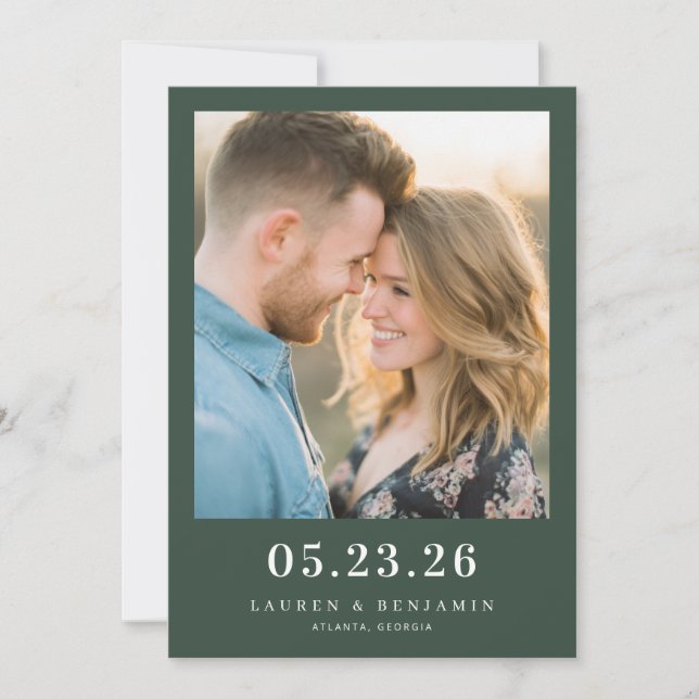 Save The Date Romantic Dark Green Minimalist Photo (Devant)