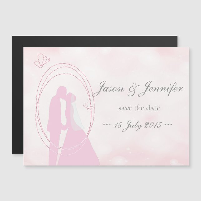 Save the Date Romantic Dreamy Pink Wedding Couple Magnetic Invitation (Front/Back)