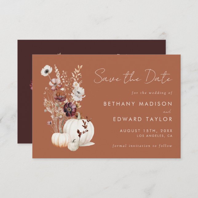 Save The Date Romantic Fall Terracotta Fleur sauvage Mariage (Devant / Derrière)