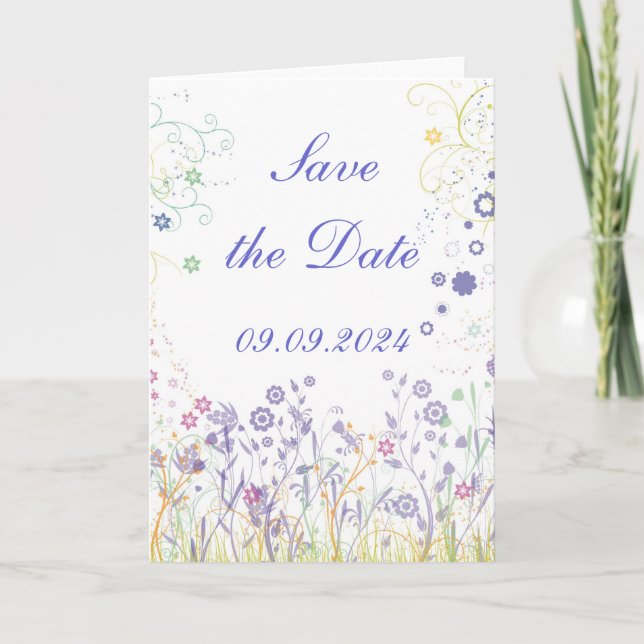 "Save the date" Romantic Flower and Curl Design Announcement (Front)