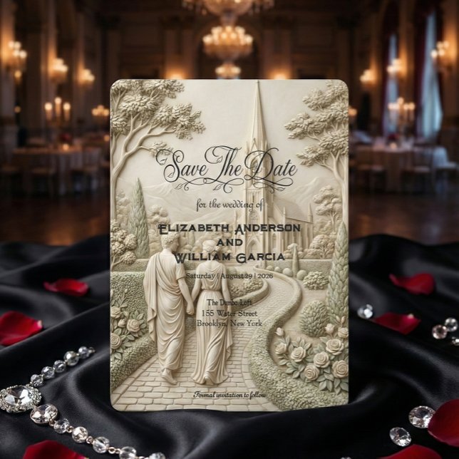 Save The Date Romantic Neo Classical Cathedral Garden Landscape (Créateur téléchargé)
