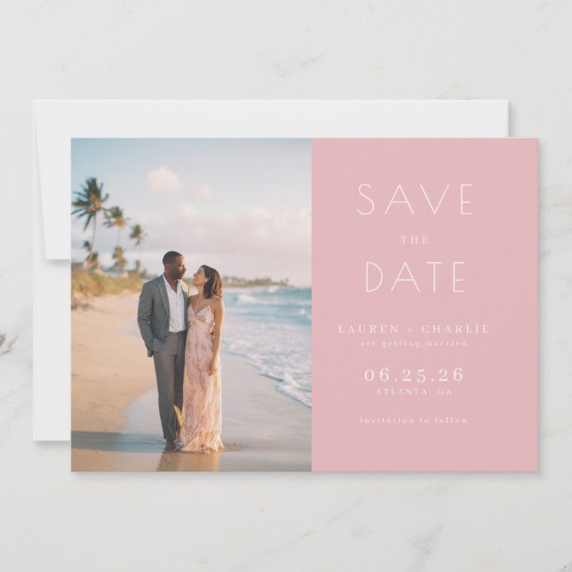 Save The Date Romantic Pink Minimalist Photo (Devant)