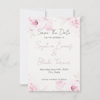 Save The Date Romantic Pink Roses Elegant and Pretty