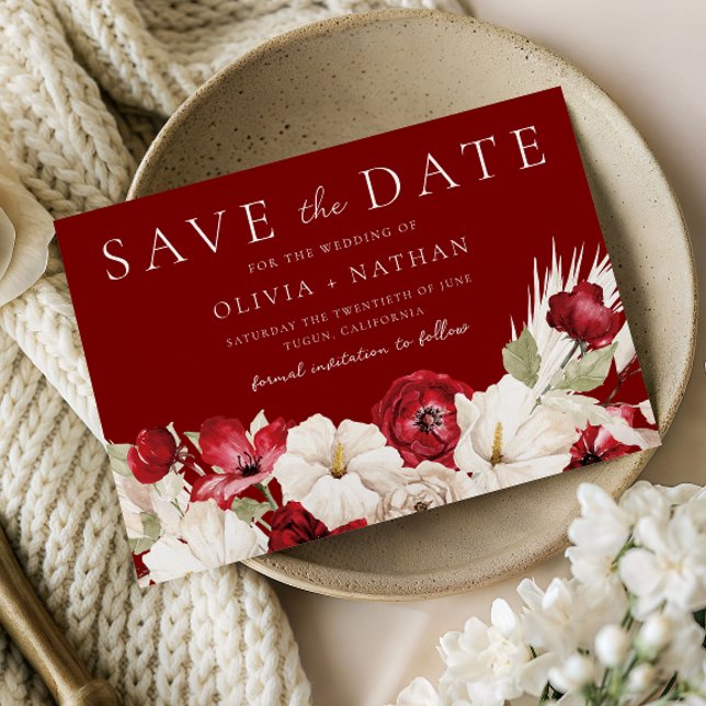 Save The Date Romantic Red & White Flowers Wedding  (Créateur téléchargé)