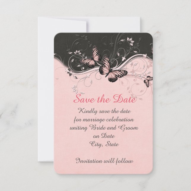 Save The Date Romantic Rose Butterfly Swirls Enregistrer la date (Devant)