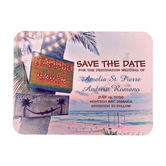 Save the Date Romantic String Light Beach Wedding Magnet (Horizontal)