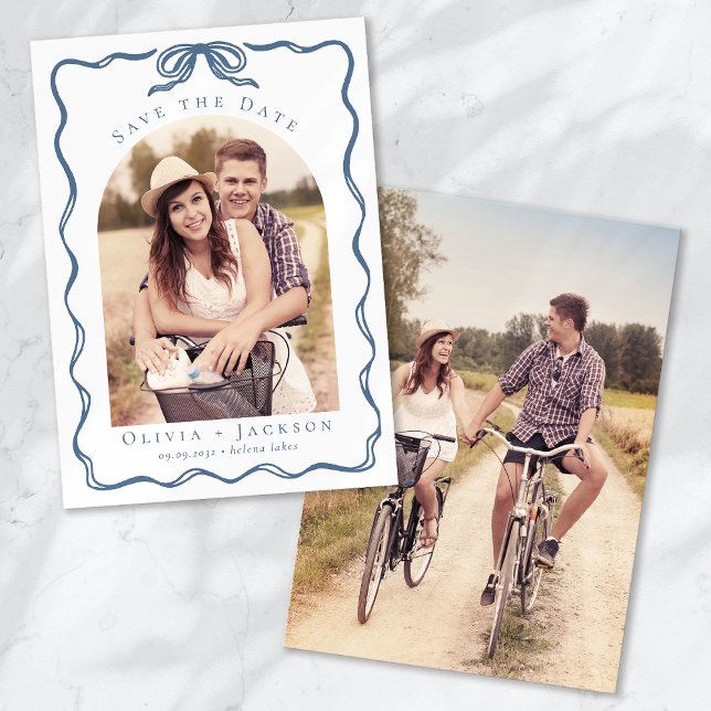 Save The Date Romantic Whimsical Coquette Bow Blue Photo (Créateur téléchargé)