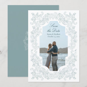 Save The Date Romantique Baroque Dusty Bleu Photo
