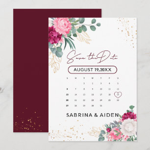 Save The Date Romantique Bourgogne Blush Rose Floral Enregistrer