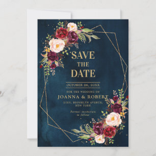 Save The Date Romantique Burgundy Blush Rose Pâle Botanique Géom