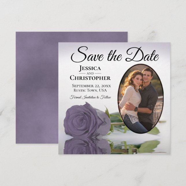 Save The Date Romantique Dusty violet Rose avec Oval Photo Maria (Devant / Derrière)