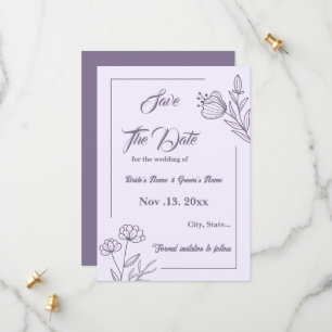 Save The Date Romantique élégant mariage floral mauve