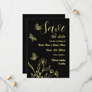 Save The Date Romantique élégante fleur d'or noir mariage