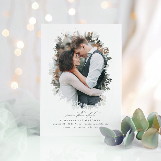 Save The Date Romantique et rêvé Sauvez la photo de la date (Greenery Photo Save The Date Card)