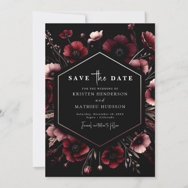 Save The Date Romantique Floral Bourgogne Mariage (Devant)