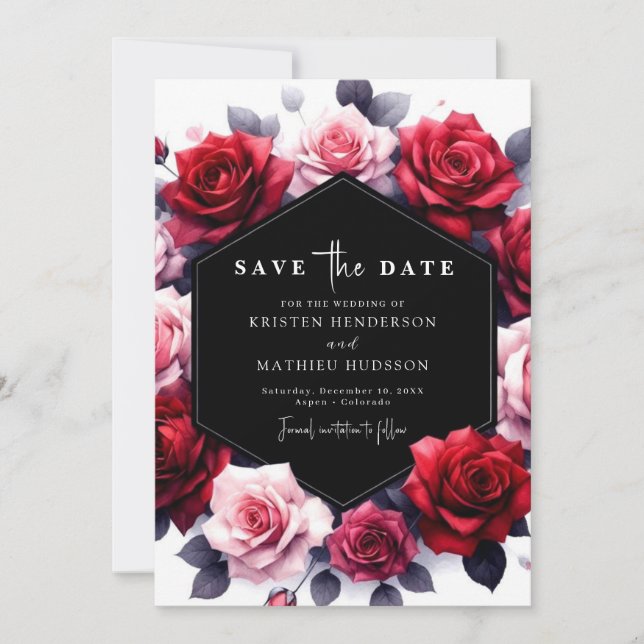 Save The Date Romantique Floral Crimson Mariage rouge (Devant)