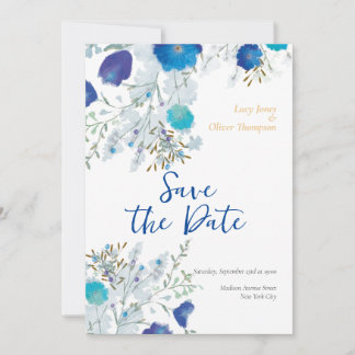 Save The Date Romantique, Mariage floral bleu
