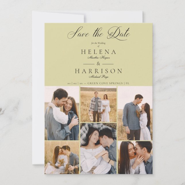 Save The Date Romantique Moderne Chic Collage 6 Photos Couple (Devant)